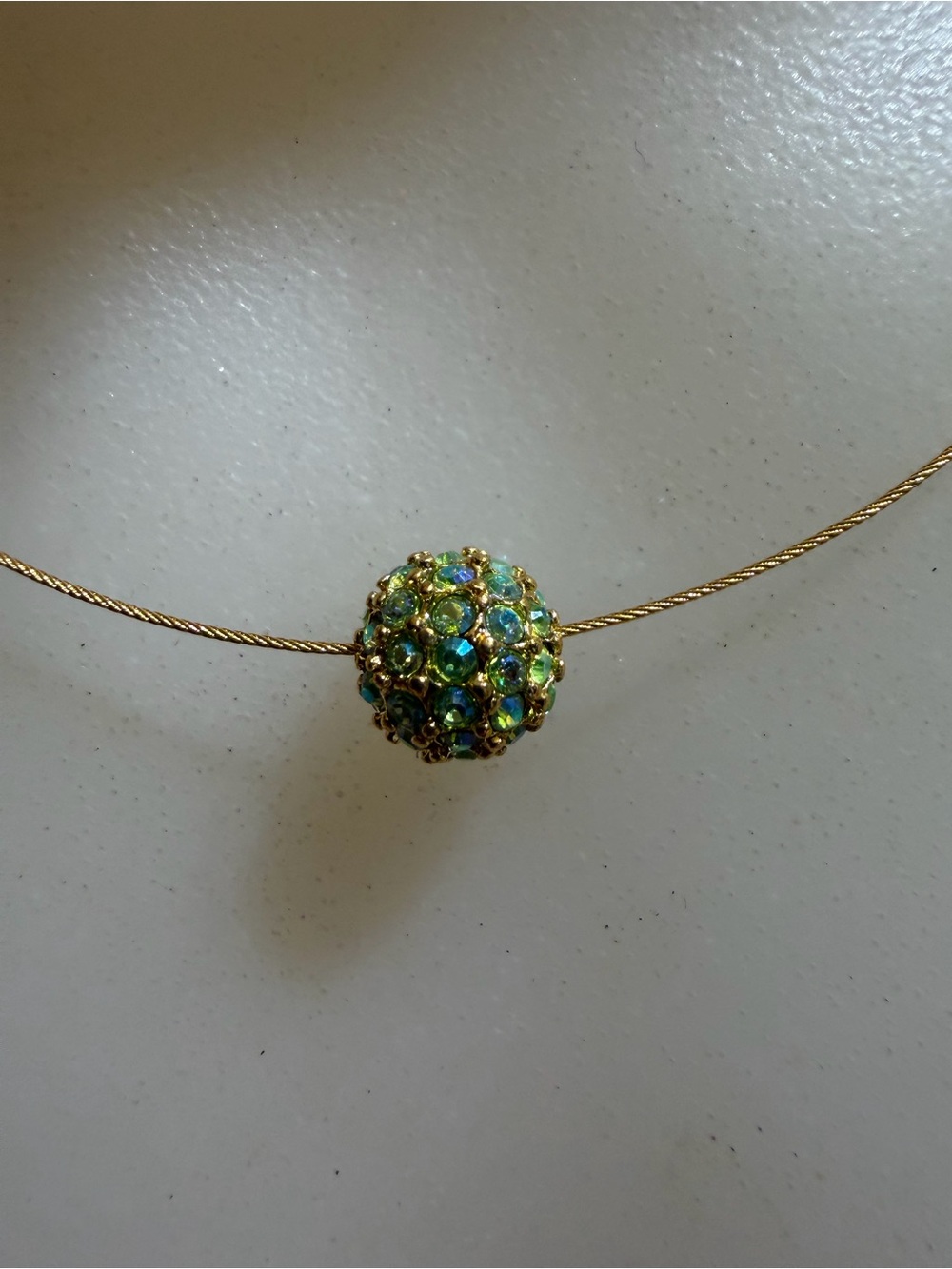 Gold Necklace with Green Crystal Pavé Bead